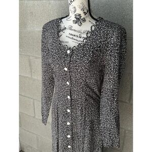 Vintage Black White Tulip Design Maxi Dress With Scalloped Loop Neckline 1990s